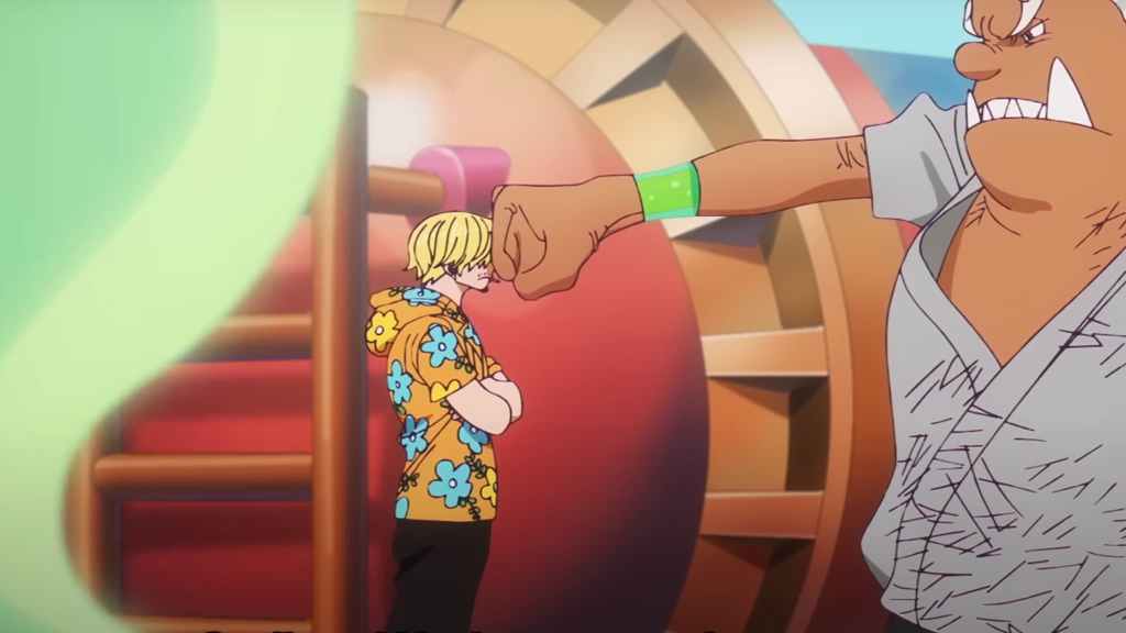 Sanji tanking an attack from S-Shark in the Egghead Island arc of the 'One Piece' anime