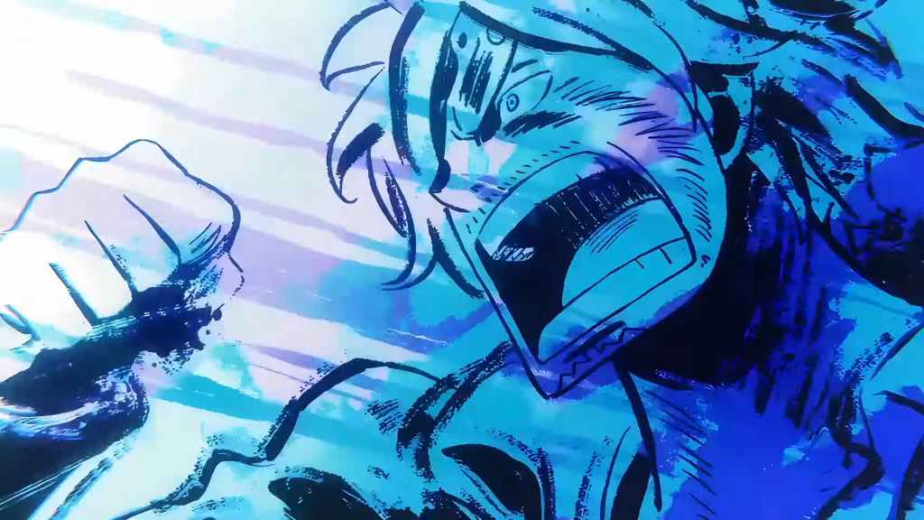 Sanji delivering the final blow to Queen in the Wano Country arc of the 'One Piece' Anime
