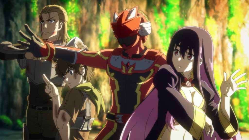 The Red Ranger posing with fellow Adventurers in 'The Red Ranger Becomes an Adventurer in Another World'
