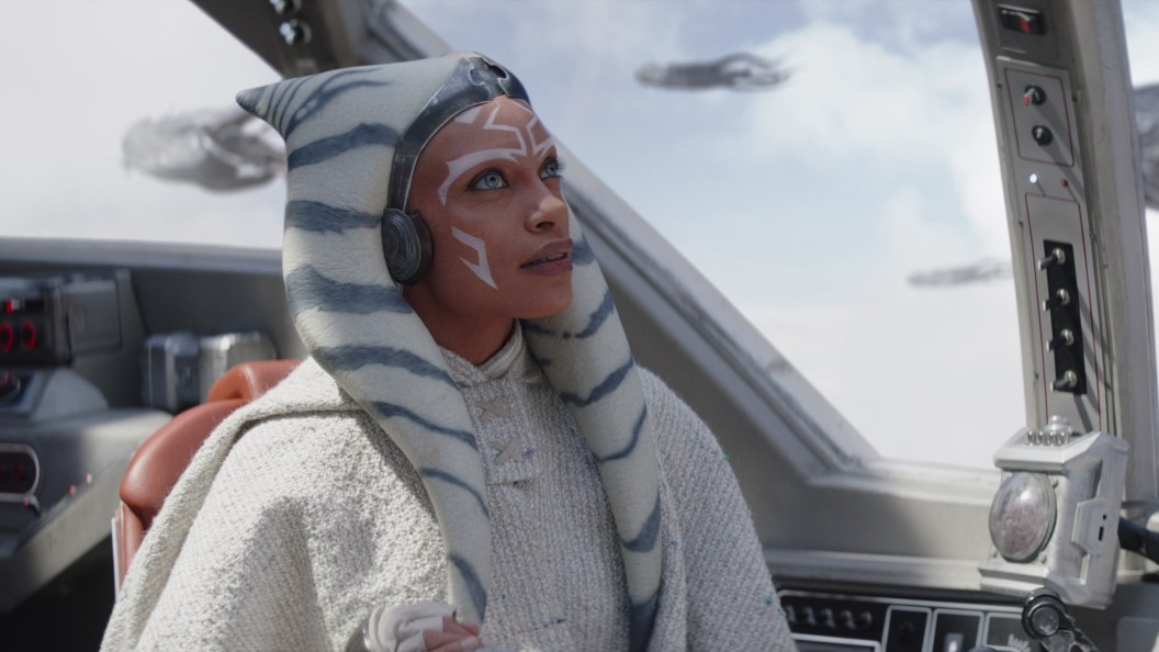 Rosario Dawson as Ahsoka looking at space whales