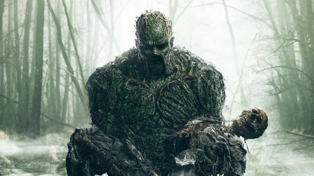 Swamp Thing holding skeleton