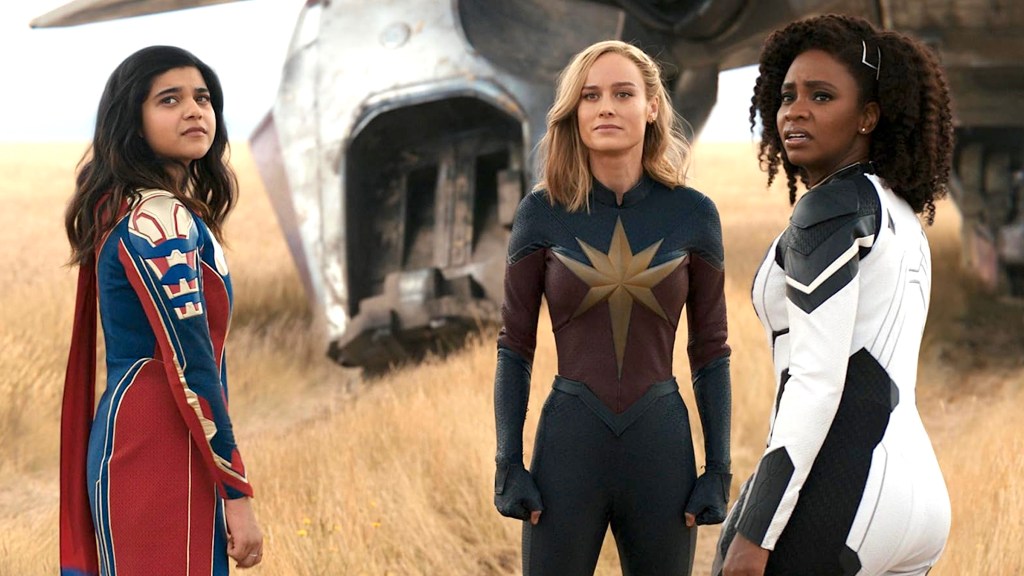 Iman Vellani, Brie Larson, and Teyonah Parris in The Marvels