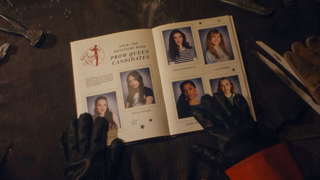 A book with the main teen cast of Fear Street Prom Queen