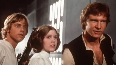 Luke Skywalker, Leia Organa, and Han Solo in Star Wars: A New Hope