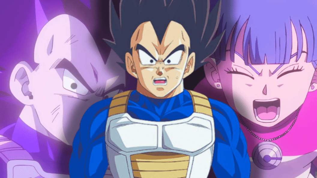Custom image with Vegeta expressing featuring while Bulma screams