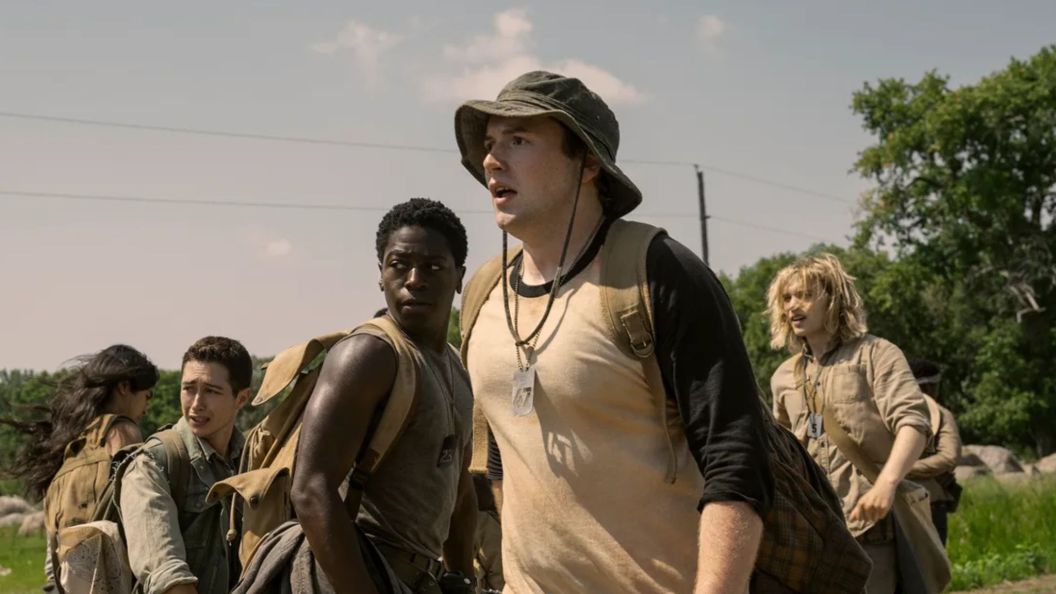 Jordan Gonzalez as Richard Harkness, David Jonsson as Peter McVries, Cooper Hoffman as Raymond Garraty and Charlie Plummer as Gary Barkovitch in Stephen King's The Long Walk