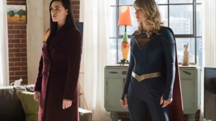 Lena Luthor and Supergirl standing together form the CW series Supergirl