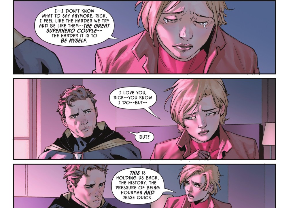 Jessie Quick and Hourman II walking about their marriage