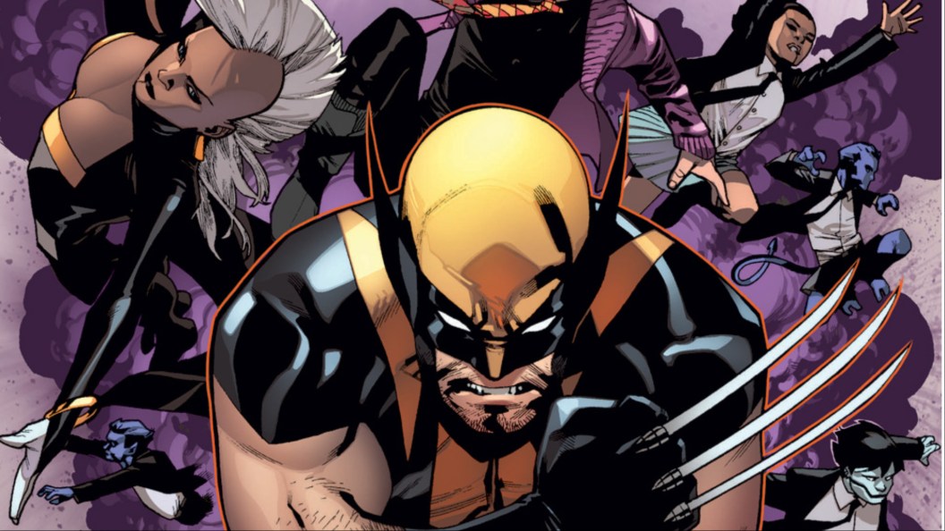 Wolverine with Storm surrounded by Bamfs