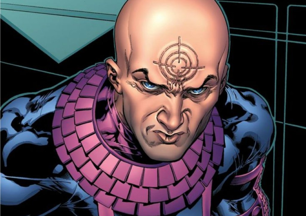 Bullseye wearing the hawkeye costume as a Dark Avenger