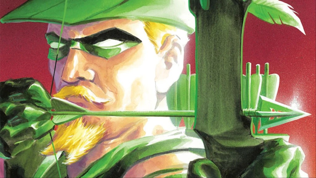Oliver Queen aiming his arrow