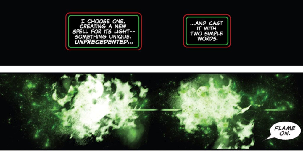 Doctor Doom using his magic to give himself Human Torch powers