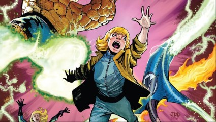 Valeria Richards reching out while yelling, as her family fades from existence around her