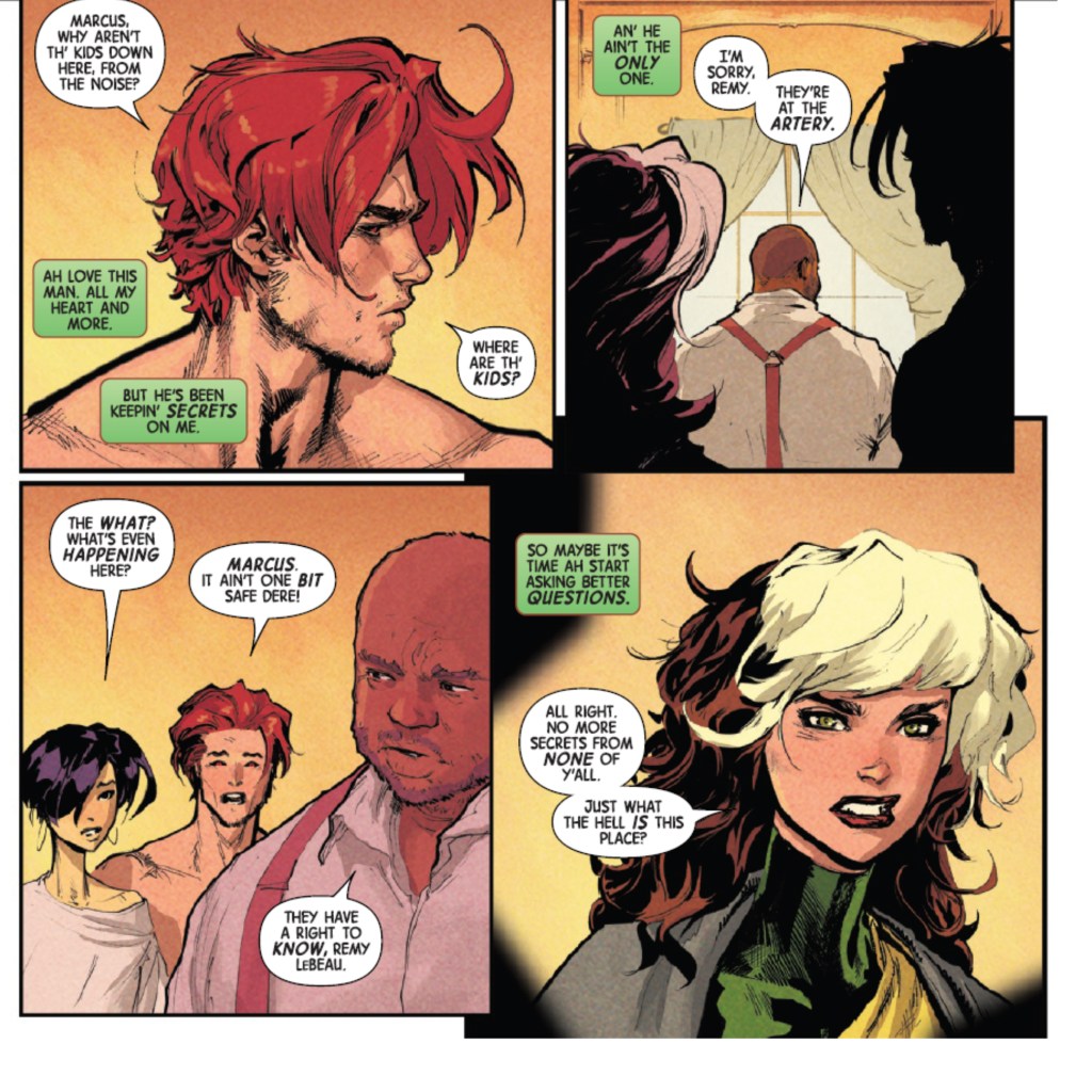 The X-Men talking about where the Outliers went and what is really happening under Haven House