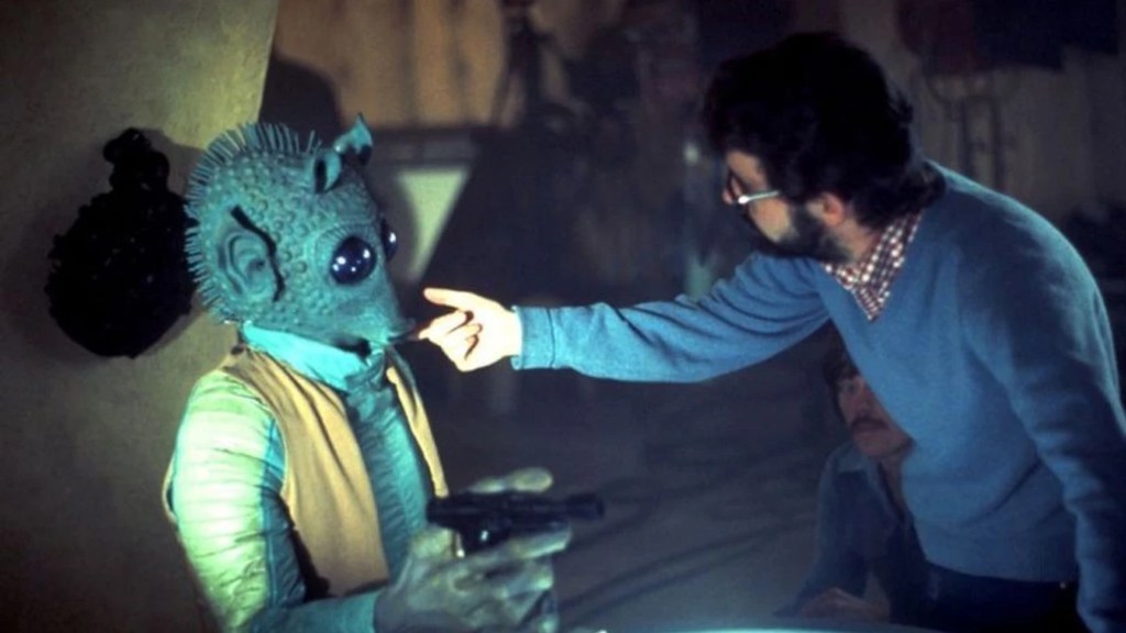 George Lucas Inspecting Greedo Suit
