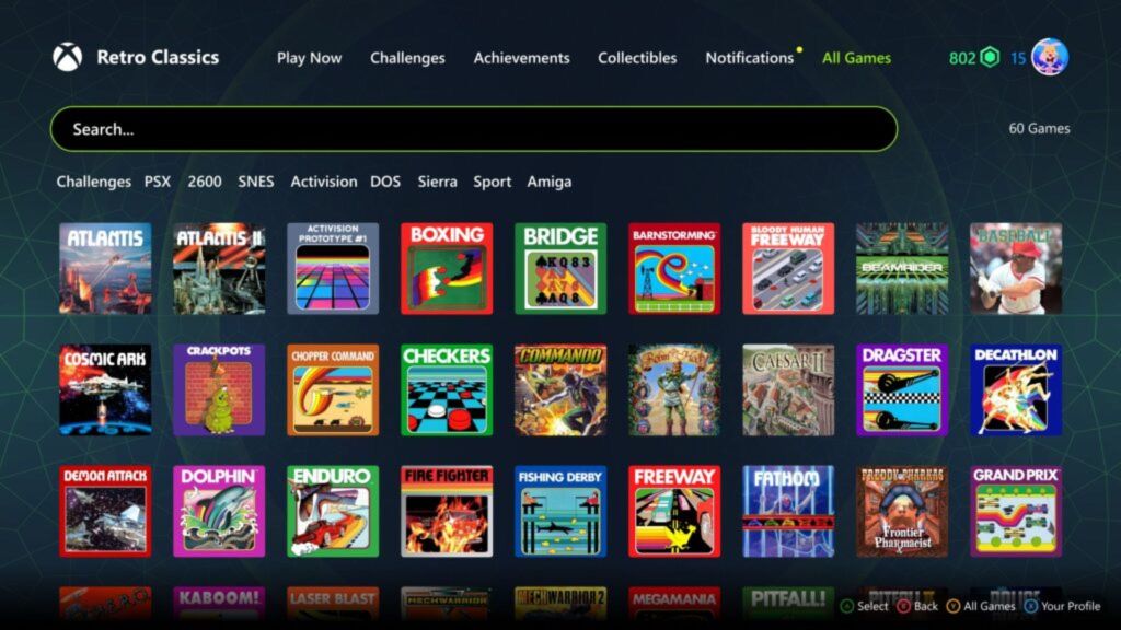 Xbox Game Pass Library for Retro Games