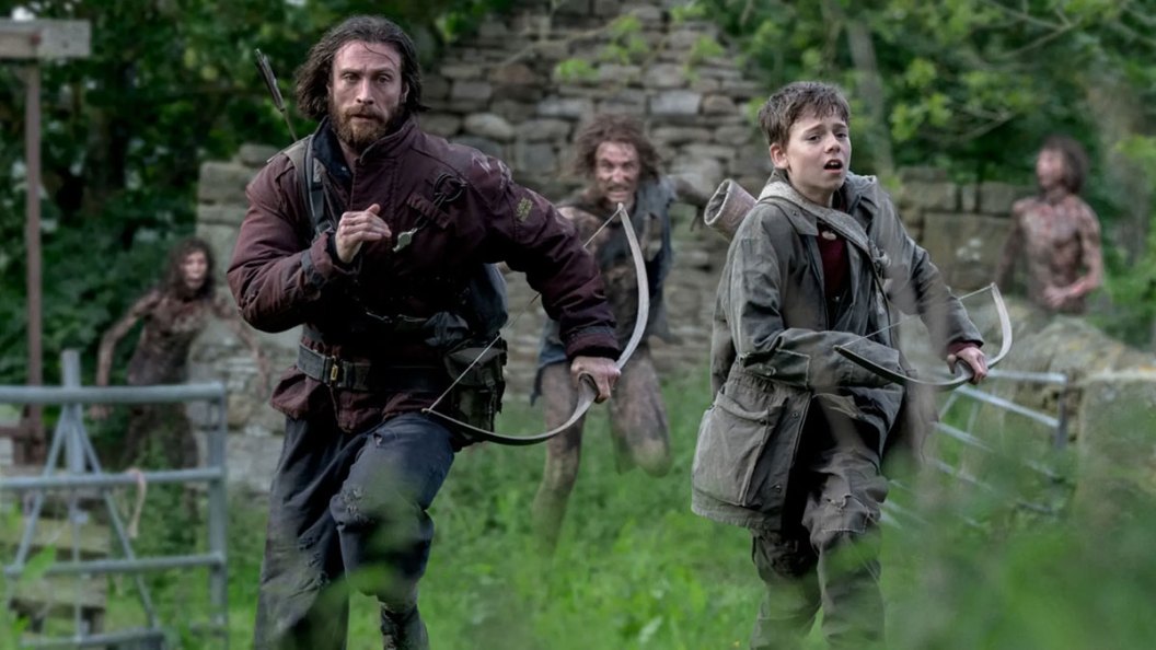 Aaron Taylor-Johnson as Jamie and Alfie Williams as Spike in 28 Years Later
