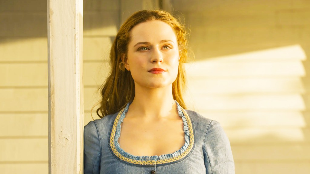Dolores in blue dress in Westworld