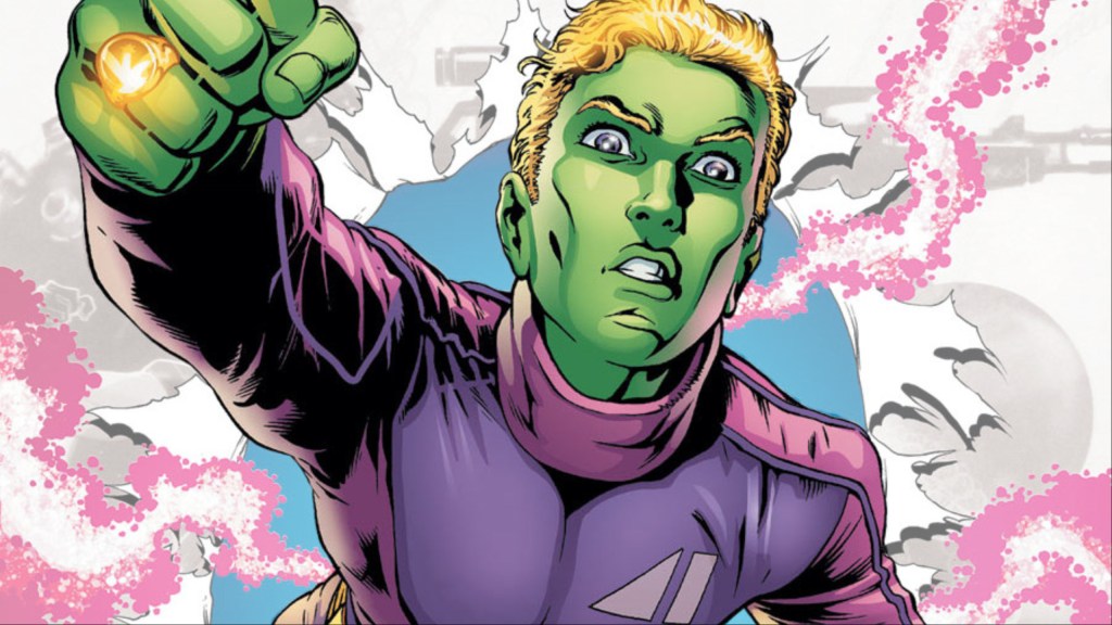 Brainiac 5 using his Legion flight ring to fly at the readers