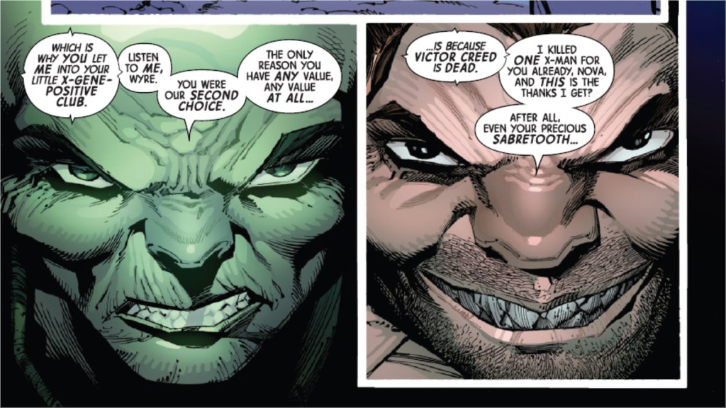Cassandra Nova and Wye discussing Sabretooth