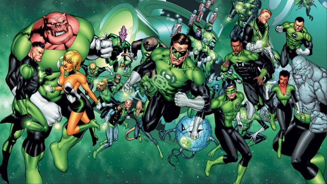 Hal Jordan leading the Green Lantern Corps in battle