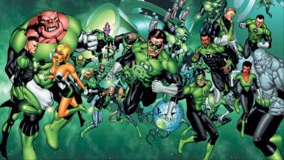 Hal Jordan leading the Green Lantern Corps in battle