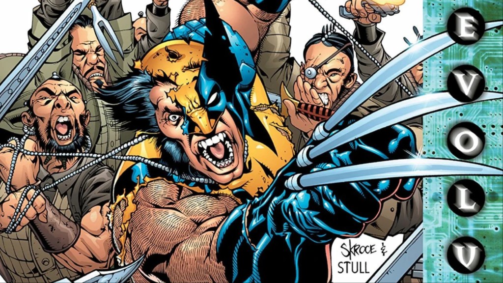 Wolverine under attack from multiple angles by a group of thugs