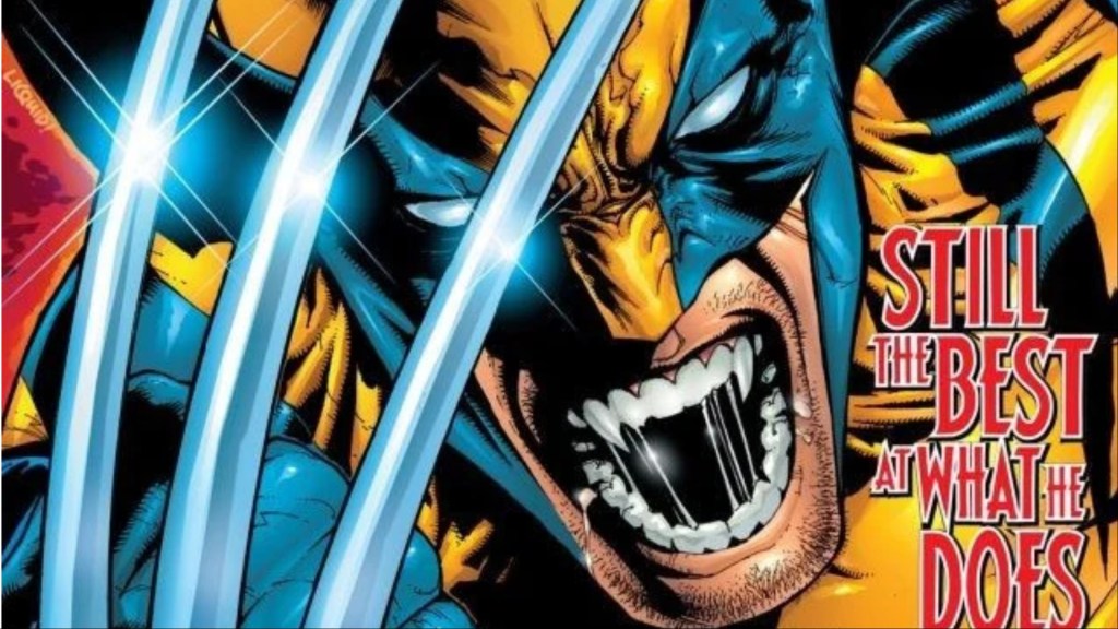 Wolverine roaring with his claws out with words saying "the best there is at what he does".