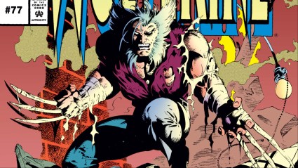 Wolverine brandishing his claws while growling