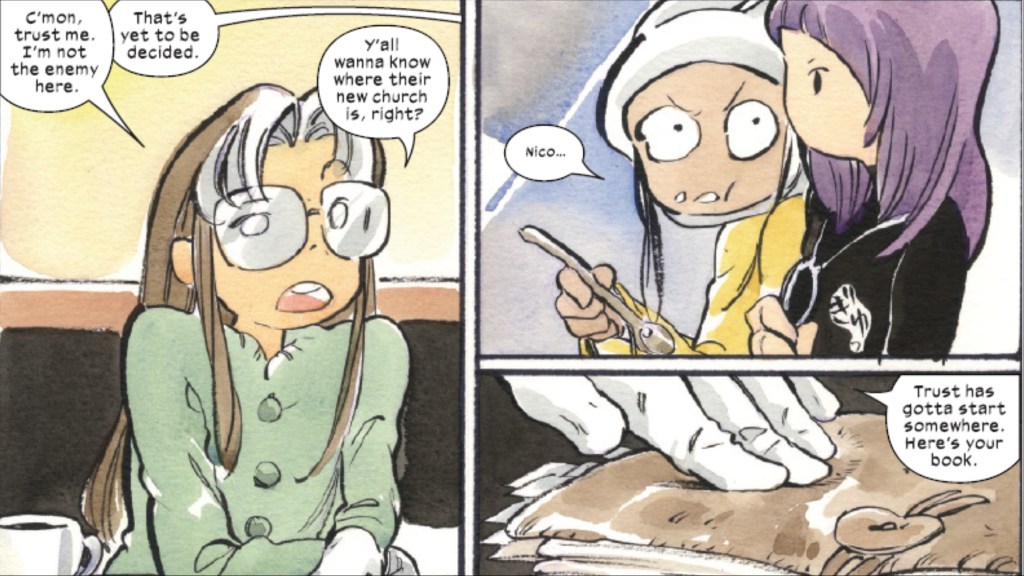 Futaba talking to Nico and Mori about the Children of the Atom