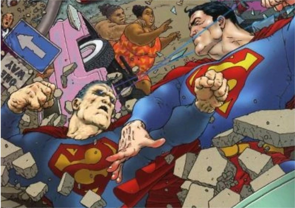 Superman battling Bizarro