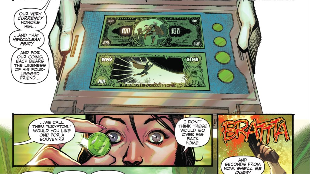 Lois Lane being given the Kryptonite money of El Caldero
