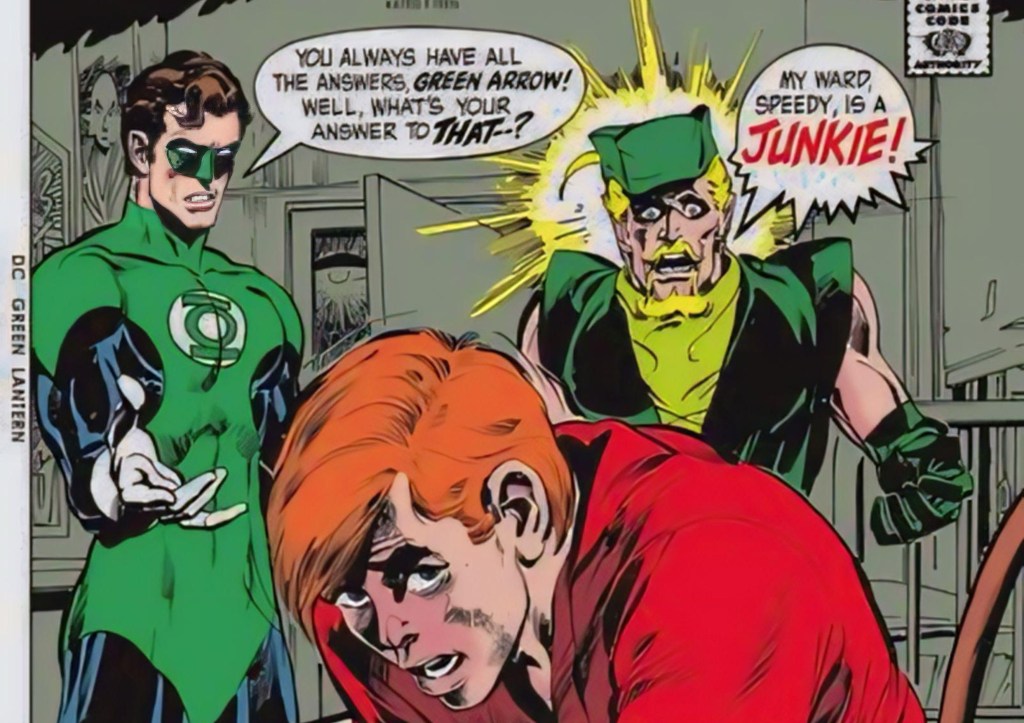 Green Lantern and Green Arrow finding Speedy shooting up heroin