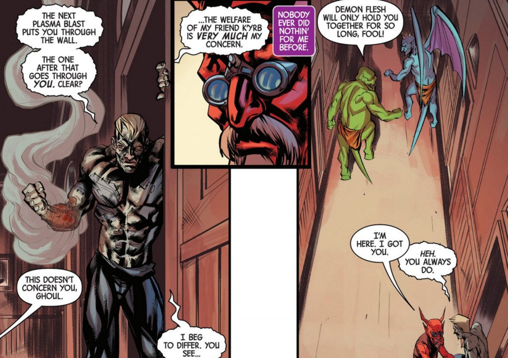 Havok saves the demon K'yrb from two other demons
