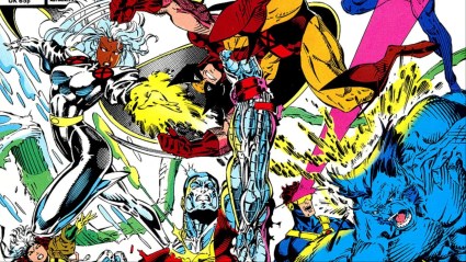 Storm, Rogue, Wolverine, Colossus, Cyclops, and Beast fighting