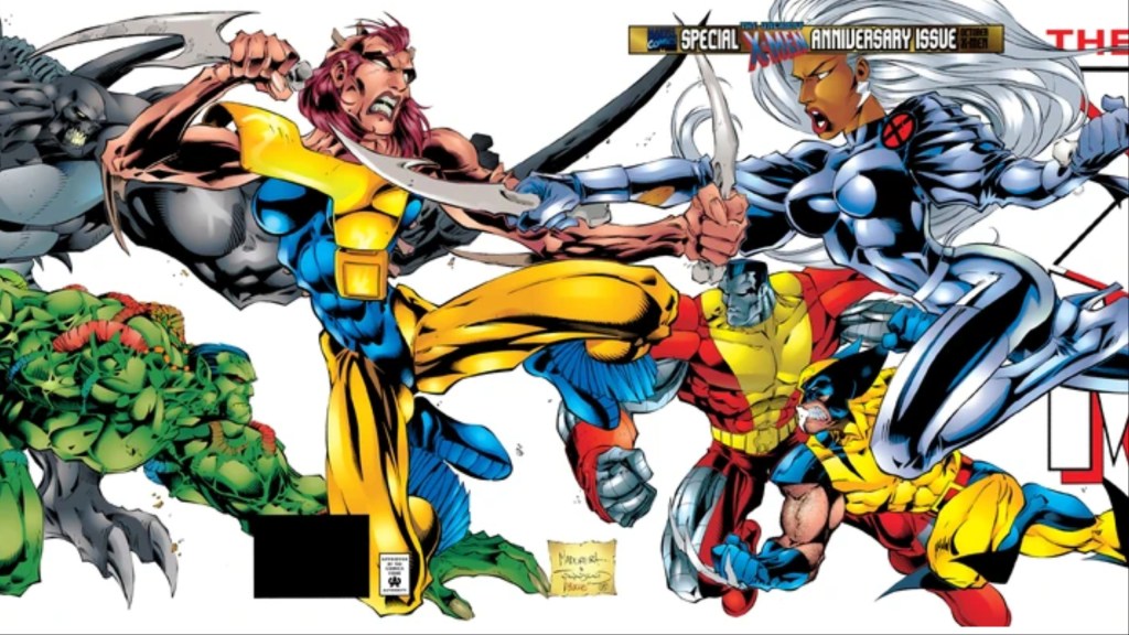 Storm, Wolverine, and Colossus battling Marrow, Worthington, and the Gene Nation