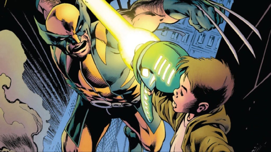 Wolverine under attack by a child with a massive weapon
