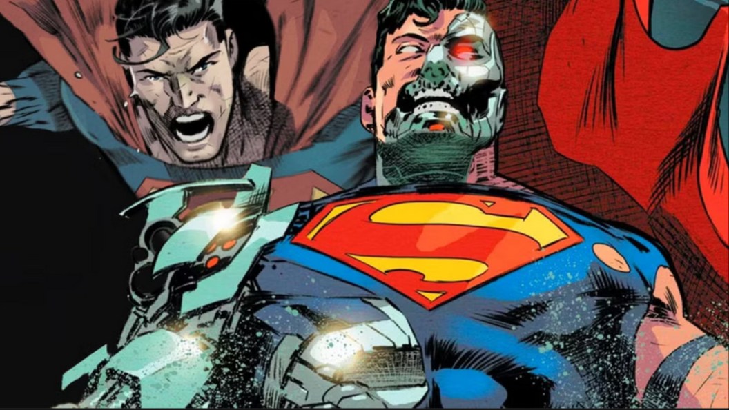 Superman about to attack the Cyborg Superman from behind