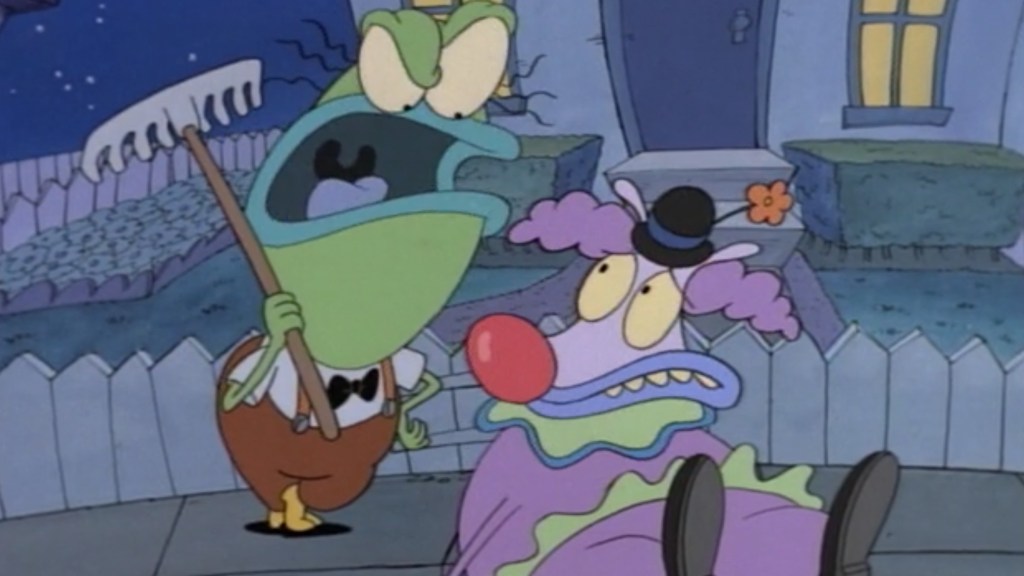 Mr. Bighead yelling at a clown