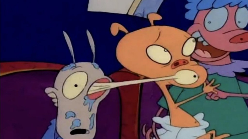 Baby chewing on Rocko's eye