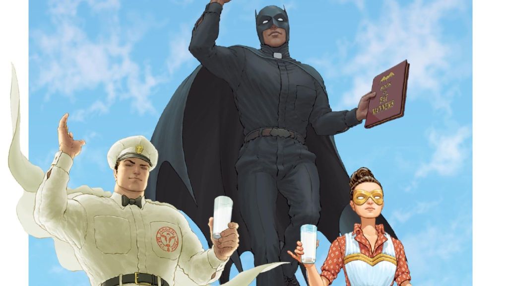 Superman, Batman, and Wonder woman in the Milk Wars universe