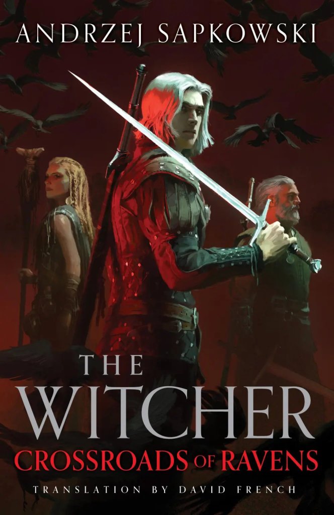 Capa do livro The Witcher: Crossroads of Ravens mostrando um Geralt jovem