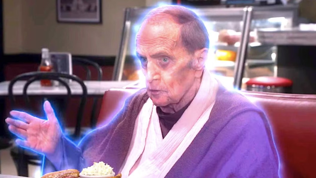 Bob Newhart appearing as a Professor Proton Force ghost in The Big Bang Theory