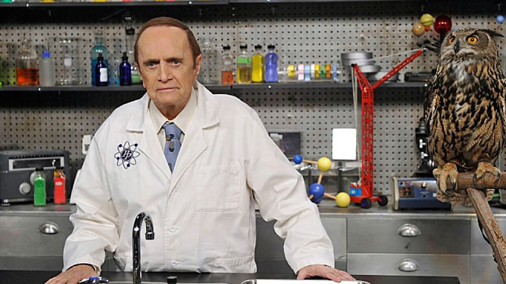 Professor Proton with an owl in The Big Bang Theory