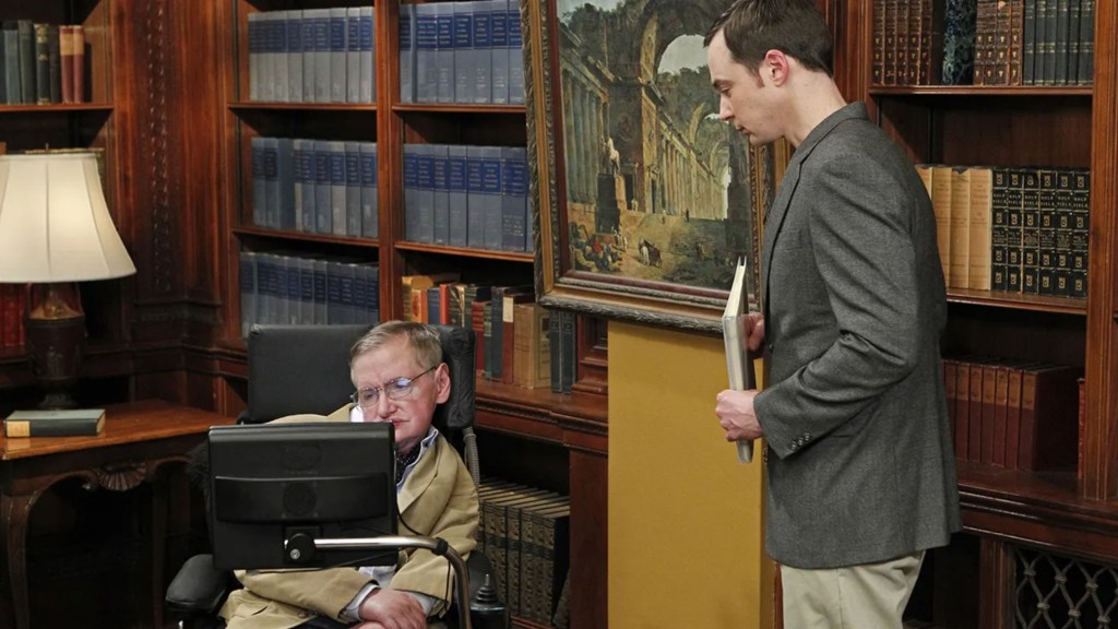 Sheldon meeting Stephen Hawking in The Big Bang Theory