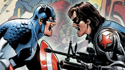 Bucky Barnes as the Winter Soldier and Captain America Steve Rogers