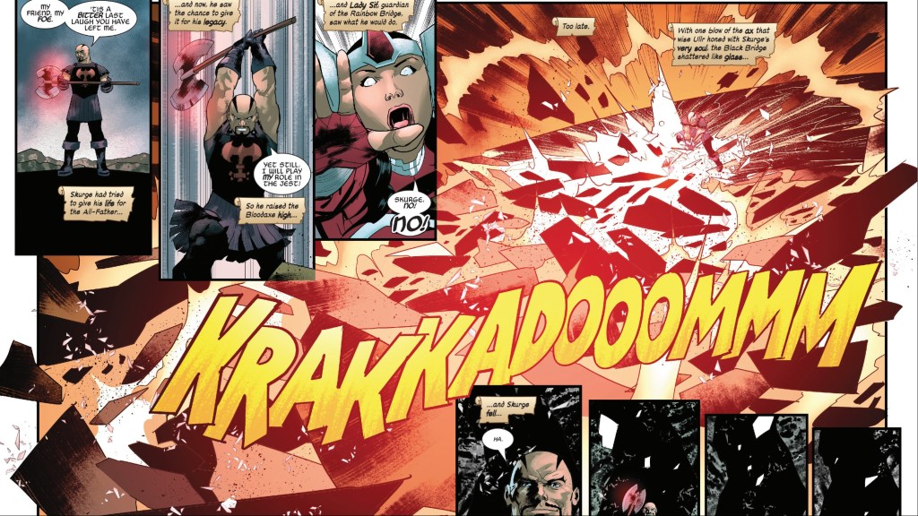 Skurge destroying the Black Bridge after the death of Thor