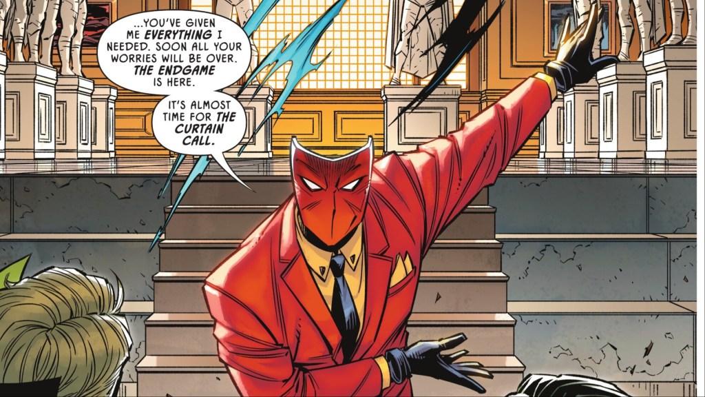 Johnny Sorrow revealing himself to Alan Scott and Jade