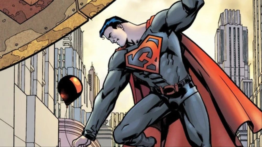 The Soviet Superman saving a child from the fallen Daily Planet globe
