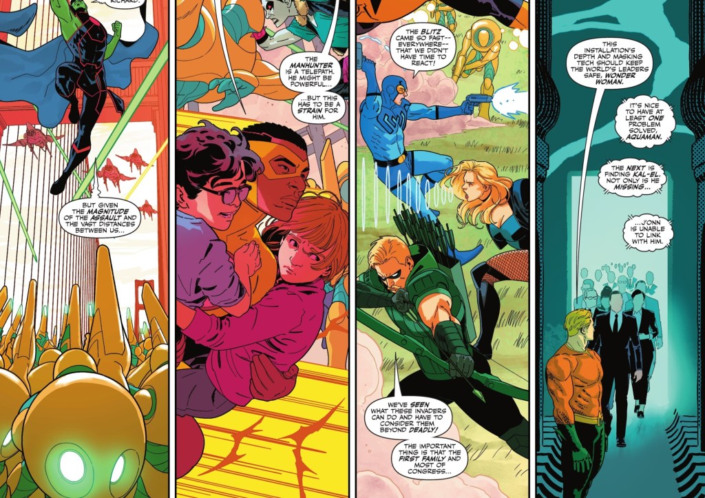 The Justice League battles aliens as Aquaman brings the leadrs of the world to Atlantis